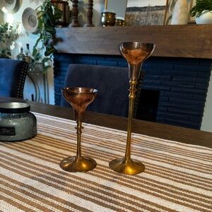 Vintage Made in India Brass and Copper Candlestick Holders Shelf Decor Set of 2